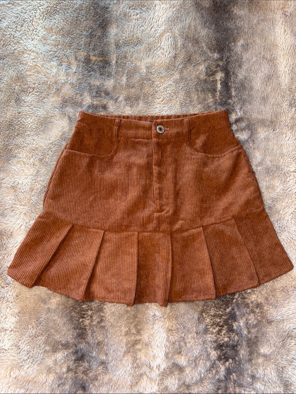 SHEIN Rust Brown Corduroy Pleated Mini Skirt